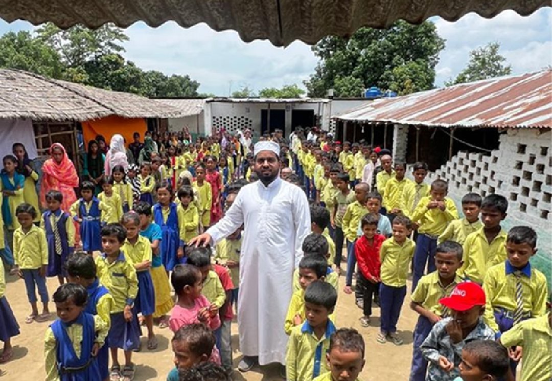 IRSSA Foundation team with students at a partner school assembly, Araria, Bihar