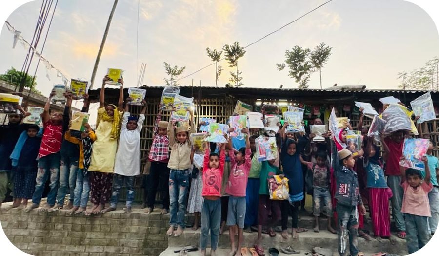 Children gathered outdoors for a Moral School session